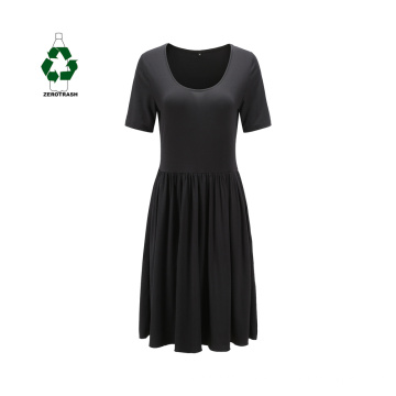 Women's Rpet knitted dress can be recycled polyester short-sleeved swing dress with elastic ruffled waist